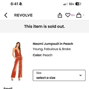 Young Fabulous & Broke Naomi Jumpsuit in Peach Small